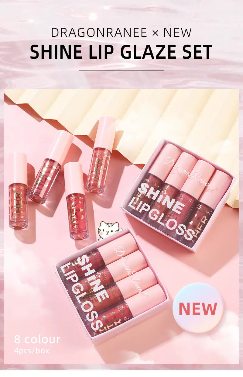 Shine Lip Glaze Set - 4 Pink Gloss with Sequins