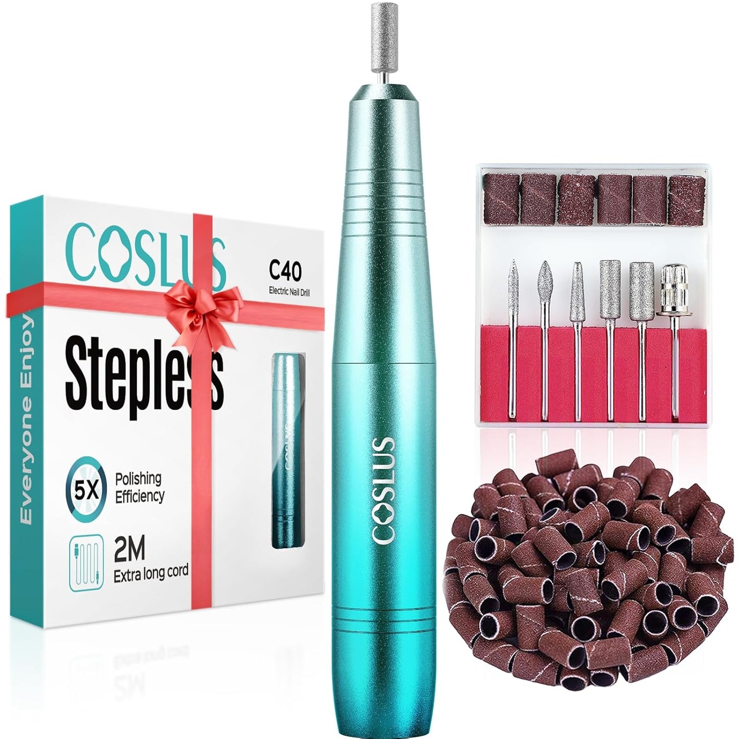 COSLUS Electric Nail Drill File Professional: for Acrylic Gel Dip Powder Nails Portable Nail Machine Kit Manicure Pedicure Tools Polishing Set with Nail Drill Bits Sanding Bands