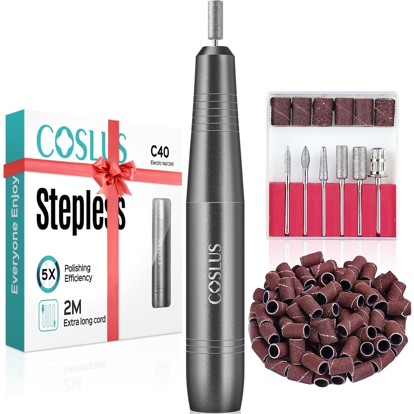 COSLUS Electric Nail Drill File Professional: for Acrylic Gel Dip Powder Nails Portable Nail Machine Kit Manicure Pedicure Tools Polishing Set with Nail Drill Bits Sanding Bands