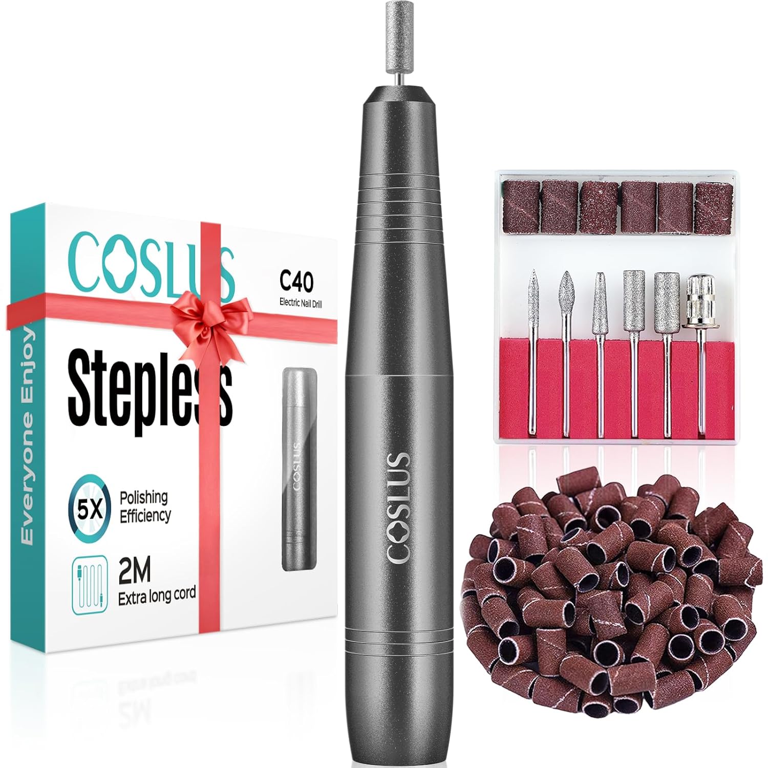 COSLUS Electric Nail Drill File Professional: for Acrylic Gel Dip Powder Nails Portable Nail Machine Kit Manicure Pedicure Tools Polishing Set with Nail Drill Bits Sanding Bands