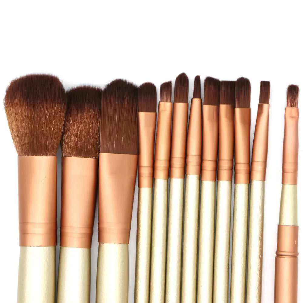 12-Piece Gold Makeup Brush Set - Professional Full-Face Tool Kit