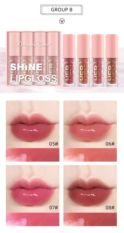 Shine Lip Glaze Set - 4 Pink Gloss with Sequins