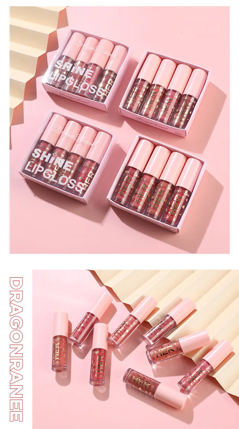 Shine Lip Glaze Set - 4 Pink Gloss with Sequins