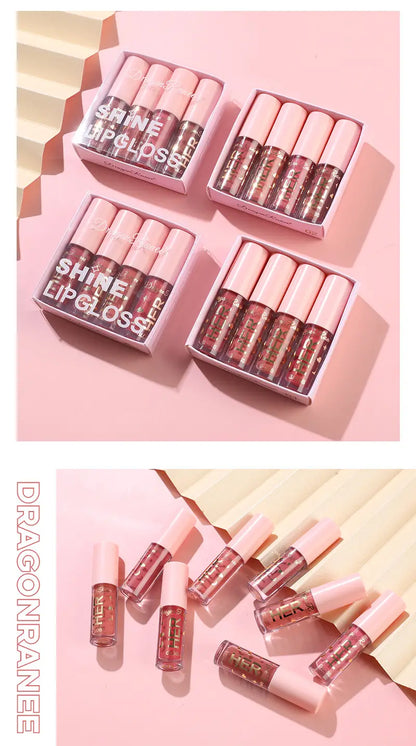 Shine Lip Glaze Set - 4 Pink Gloss with Sequins