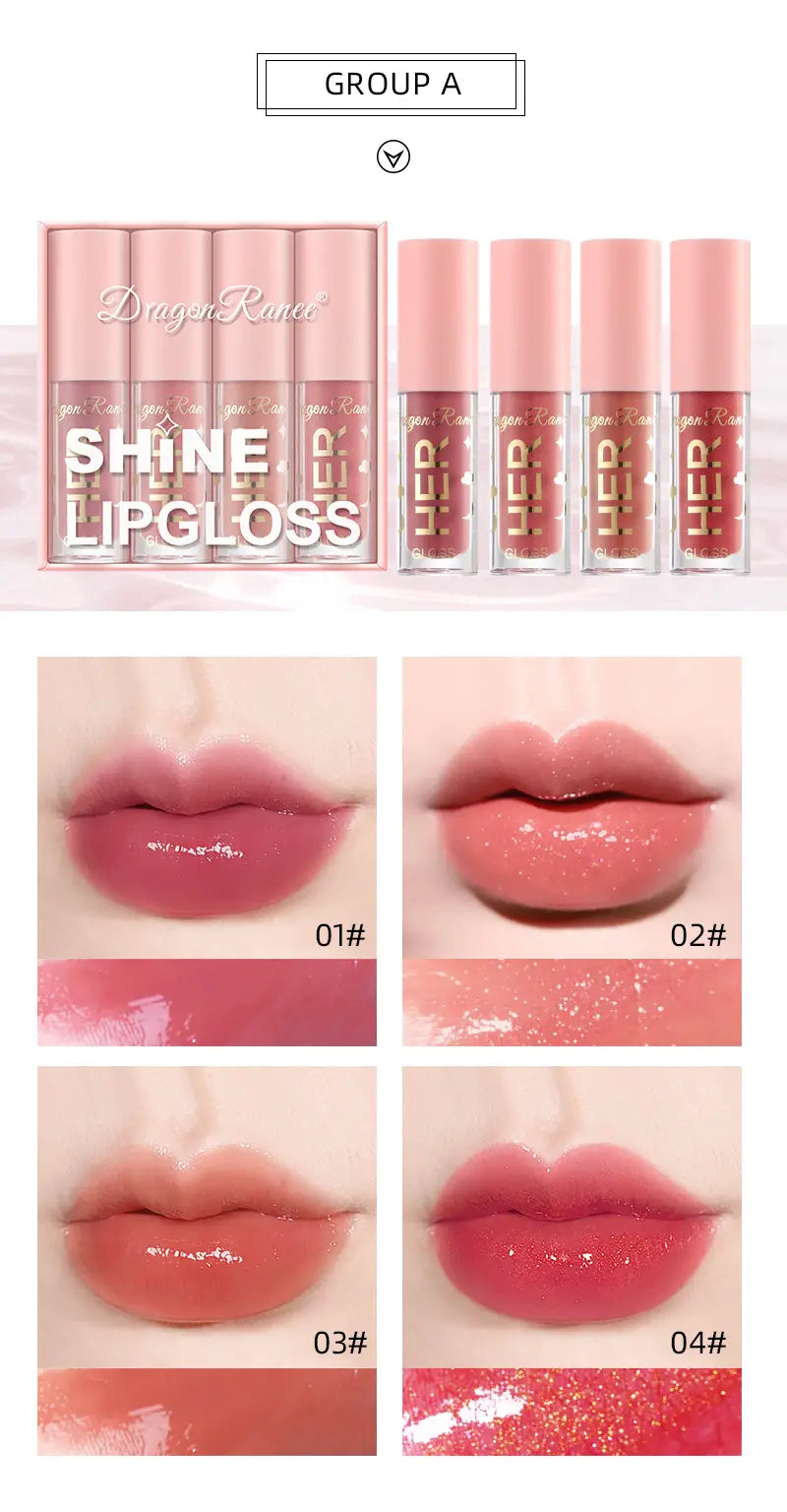 Shine Lip Glaze Set - 4 Pink Gloss with Sequins