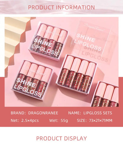 Shine Lip Glaze Set - 4 Pink Gloss with Sequins