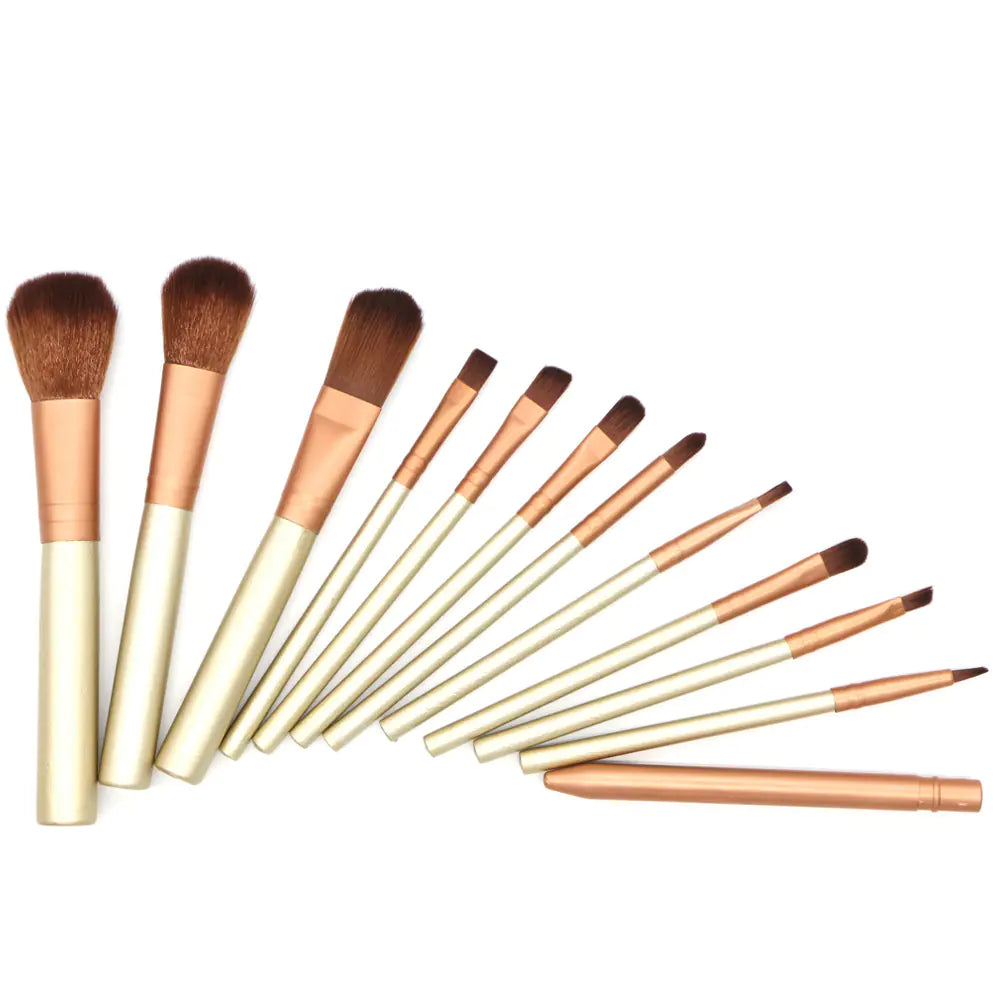 12-Piece Gold Makeup Brush Set - Professional Full-Face Tool Kit