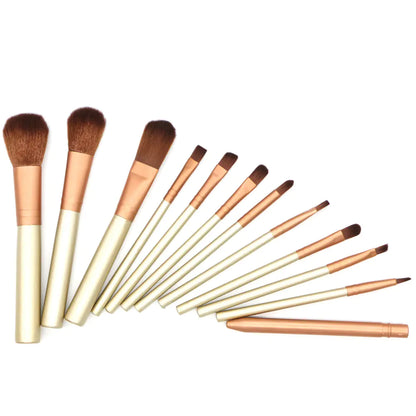 12-Piece Gold Makeup Brush Set - Professional Full-Face Tool Kit