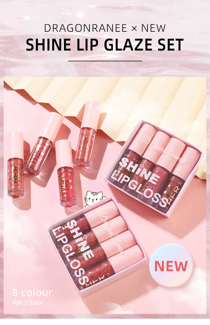 Shine Lip Glaze Set - 4 Pink Gloss with Sequins