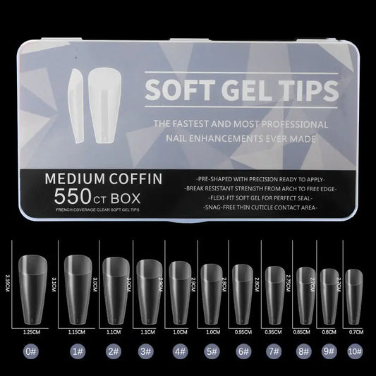 Soft Gel Nail Tips – Full Cover Extension System (550 Pieces per Box)